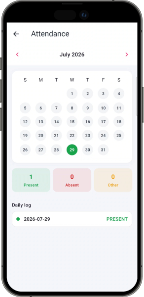 Children Updates & Attendance App Screen