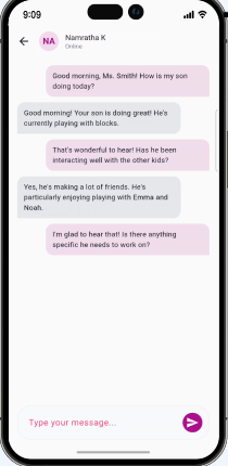 Parent Teacher Chat Interface on Mobile